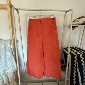 Orange wide leg linen-feel trousers